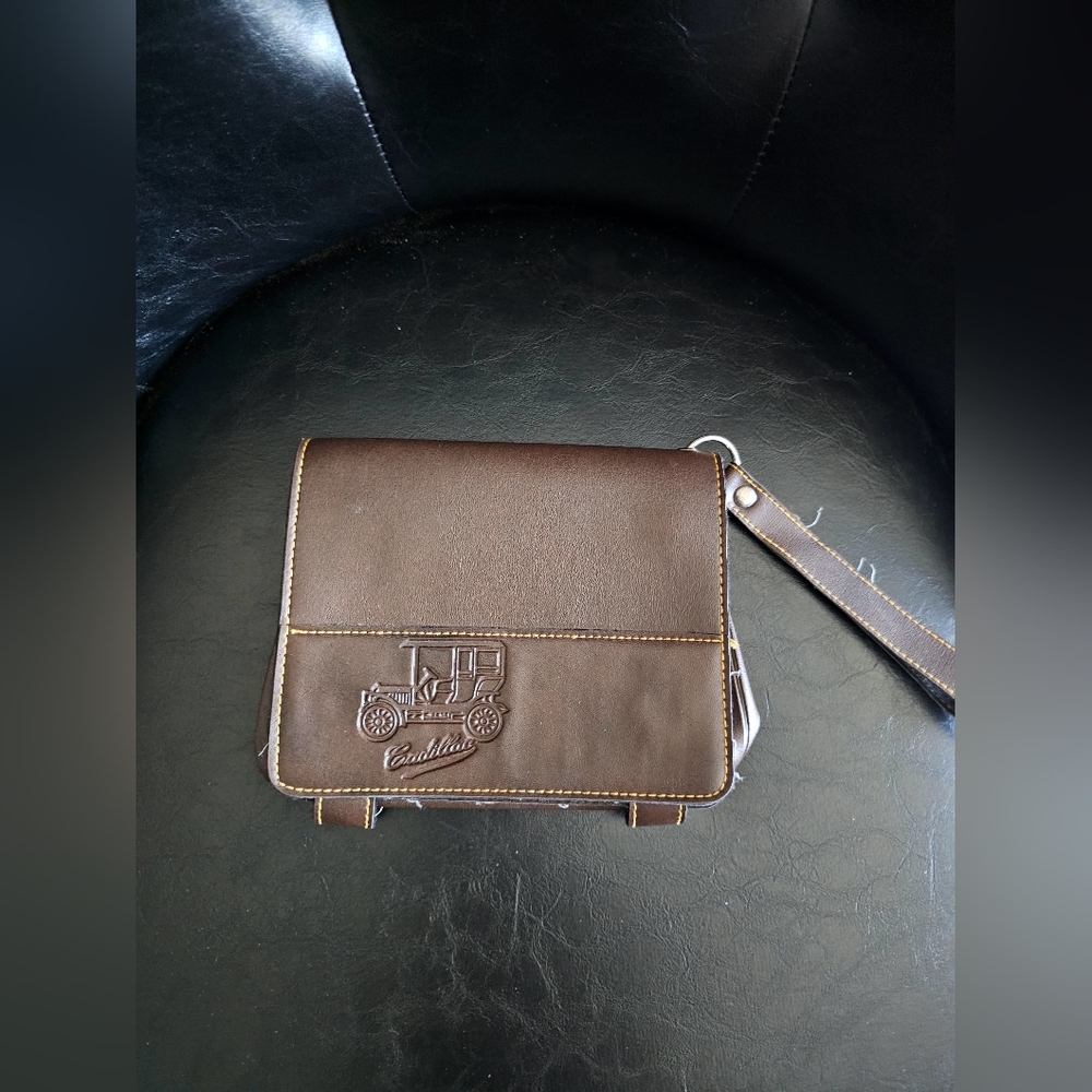 Vintage Cadillac Embossed Brown Leather Men's Bag